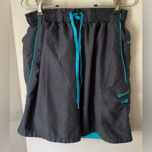 Speedo Black and Blue Board Shorts Lightweight Swimwear size medium drawstring